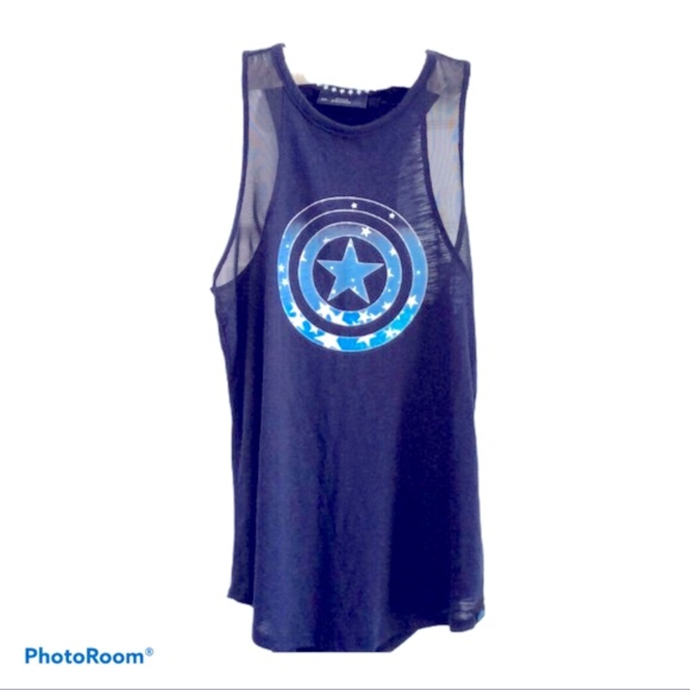 Lofi‎ Marvel Comics Captain America Sheer Blue Tank Top S